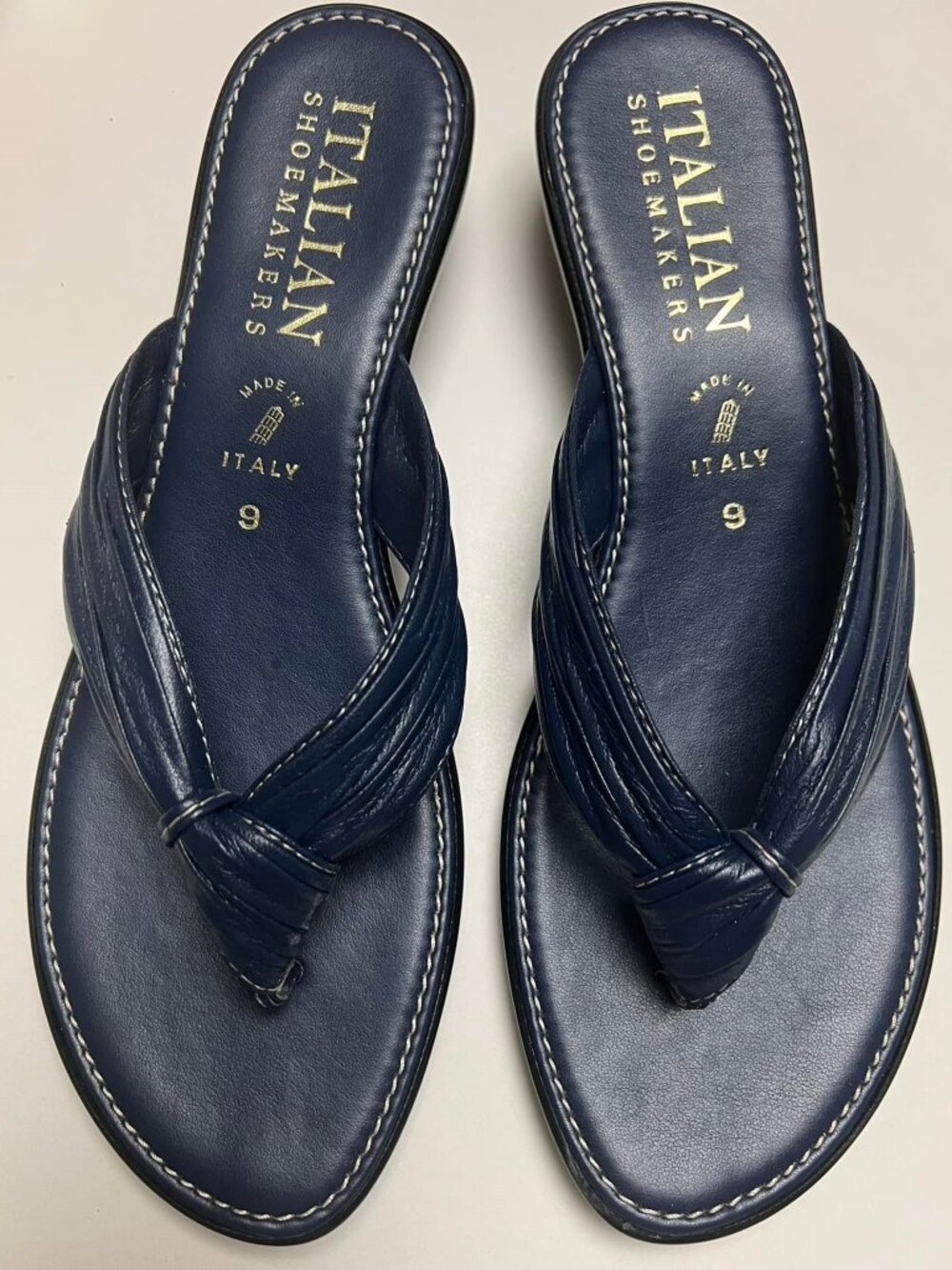 Italian Shoemakers navy leather wedge sandals size 9M like new